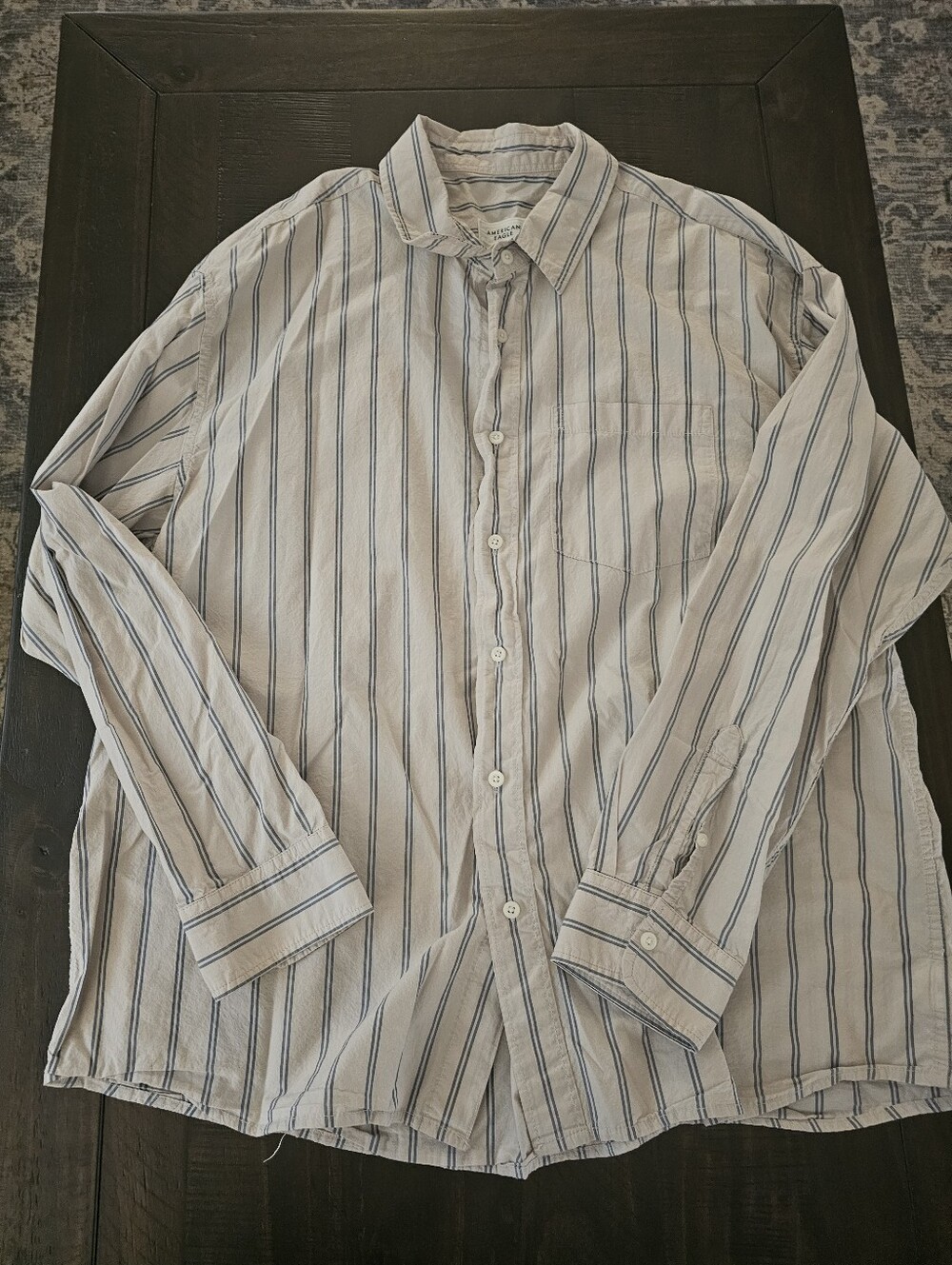 American Eagle Outfitters White Shirt with Blue Pinstripes Button-Down